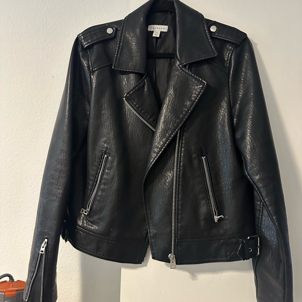Topshop Black Leather Moto Jacket
